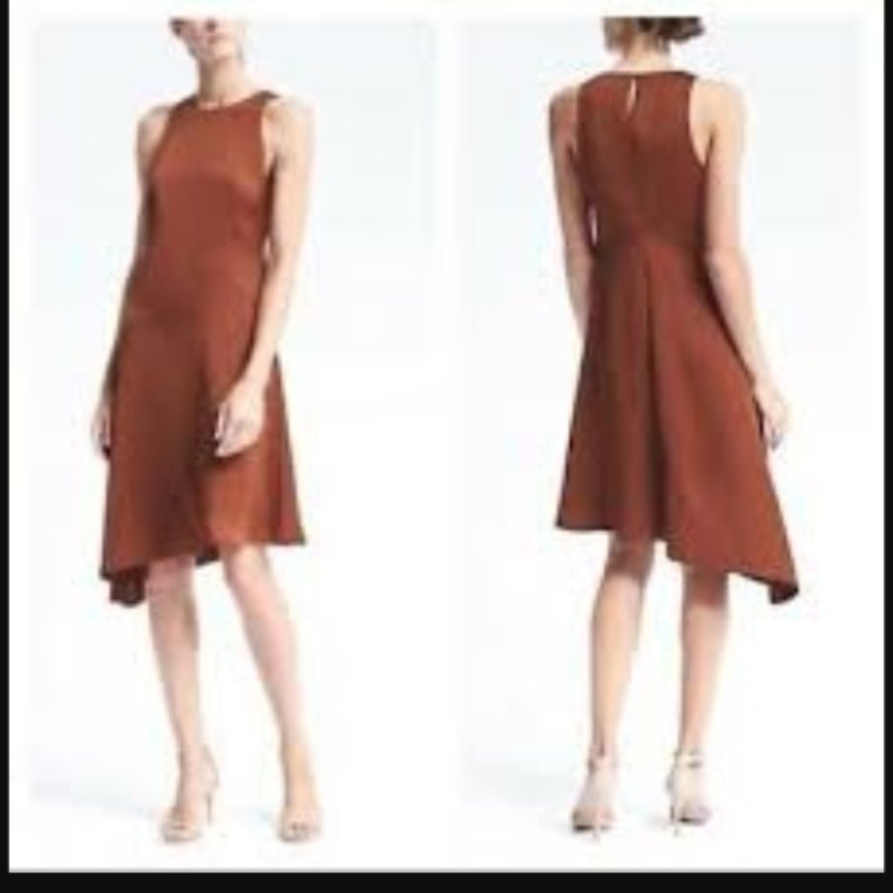 Banana Republic Asymmetrical Hem Rust Satin Dress
